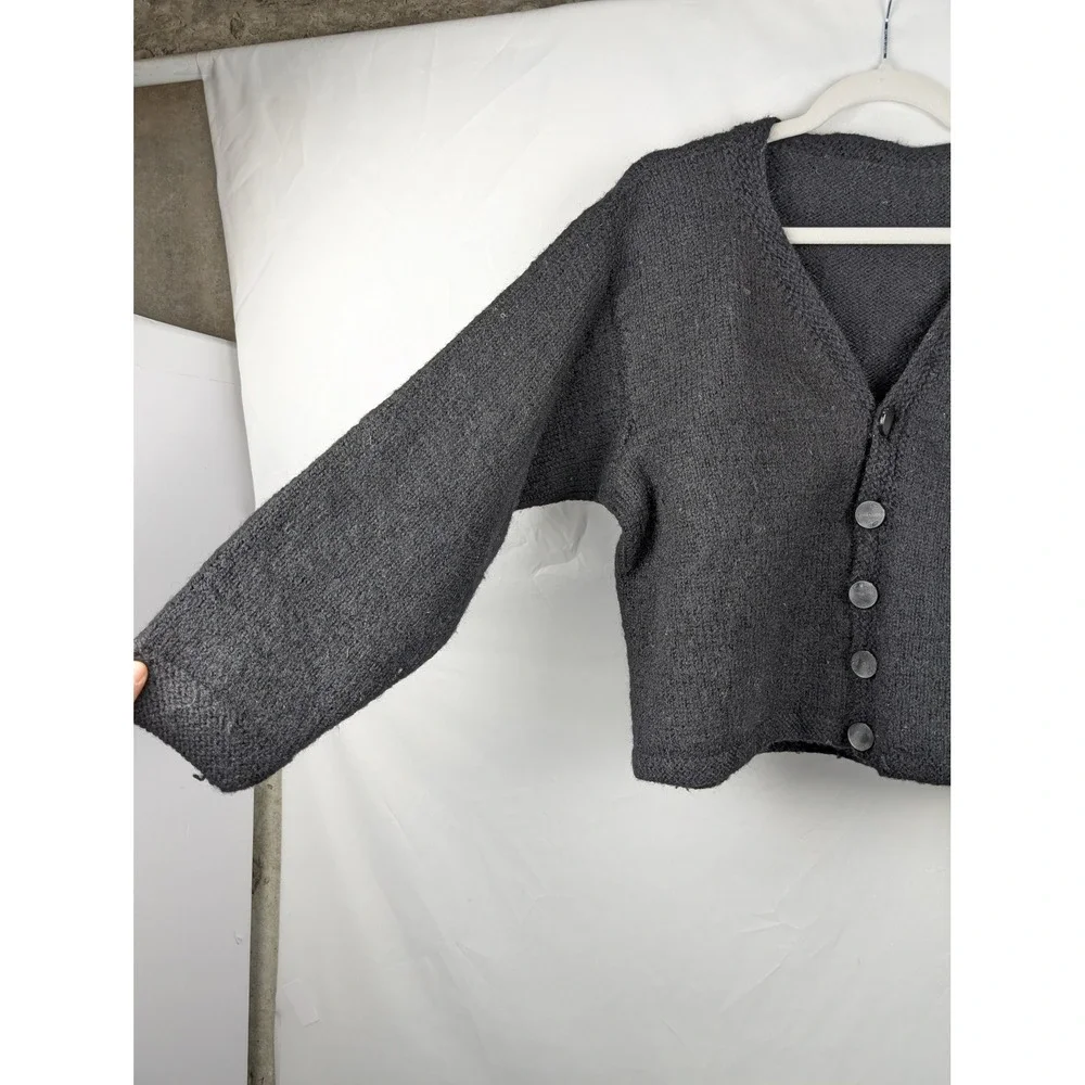 Handmade Chunky Knit‎ Wool Button Cardigan Size M Black Preppy Oversized Minimal